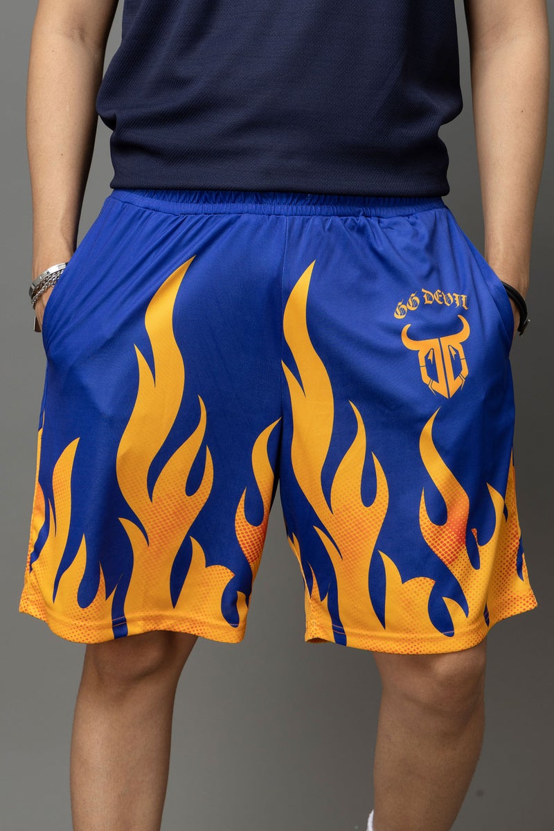 Go Devil Flame Printed Blue Shorts For Men - Image 1